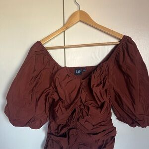 GAP Red Ruched Puff Sleeve Blouse
